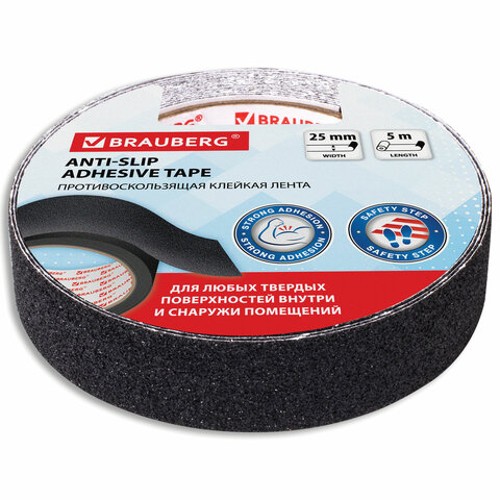 Клейкая лента ПРОТИВОСКОЛЬЗЯЩАЯ зернистая 25 мм х 5 м, ЧЕРНАЯ, основа ПВХ, BRAUBERG