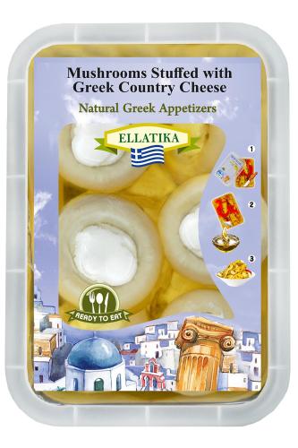 Шампиньоны фаршированные сыром в подсолнечном масле, ELLATIKA, пластиковый бокс 230 гр
