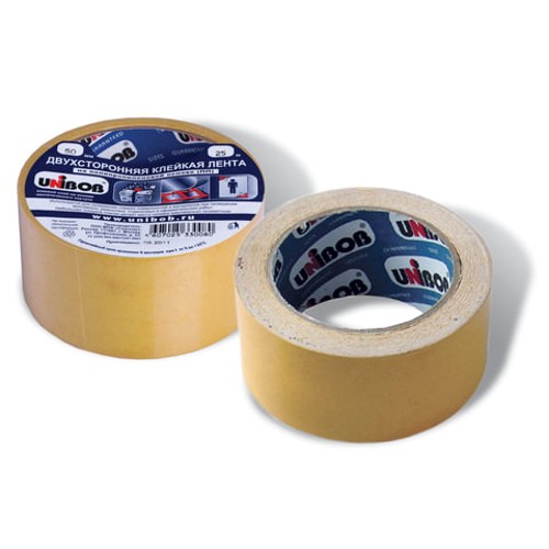 Клейкая лента двухсторонняя 50 мм х 25 м, ПОЛИПРОПИЛЕНОВАЯ ОСНОВА, UNIBOB, 28212