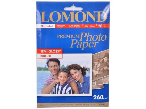 Фотобумага LOMOND Односторонняя Высококачественная Полуглянцевая, 260г/м2, A6(10x15) 20л.