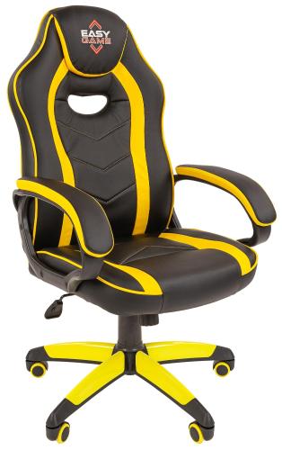 Кресло VT_EChair Easy Game-687 TPU кожзам черный/желтый пластик