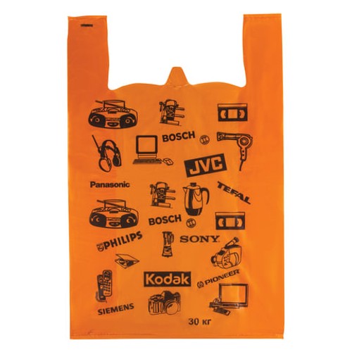 Пакеты "майка" КОМПЛЕКТ 100 шт., 42+18х65 см, ПНД, &quot;Электрон&quot;, 18 мкм, ОРАНЖЕВЫЕ, ЮПЛАСТ, ЮМАЙ1010