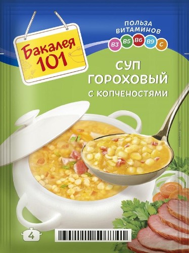 Суп Бакалея 101 Гороховый с копченостями 65г 25шт/уп