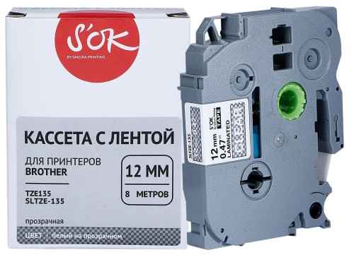 Картридж к этикет-принтеру Brother S'OK TZE135(прозр,бел, 12мм/8м,накл) Картридж к этикет-принтеру Brother S'OK TZE135(прозр,бел, 12мм/8м,накл)