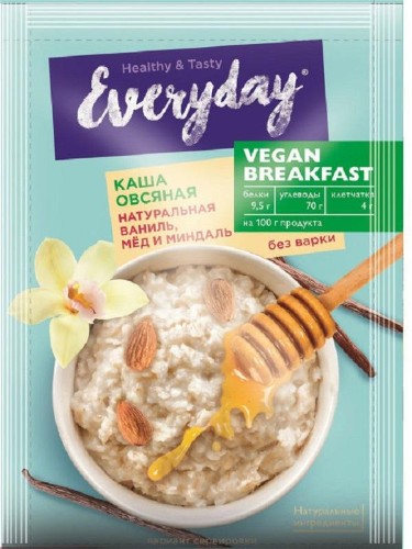 Каша Everyday овсяная Vegan Breakfast Натур.ваниль,мед,миндаль, 15штx37г/уп