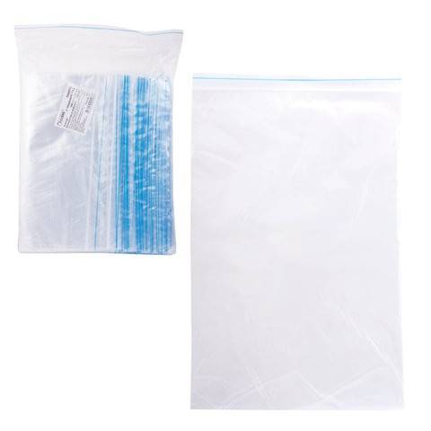 Пакеты Зип Лок (zip-lock) (гриппер), комплект 100 шт., 200х300 мм, ПВД, 35 мкм, PEZ015P