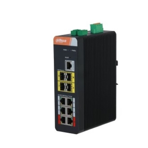 DAHUA DH-IS4410-6GT-120 10-портовый гигабитный управляемый коммутатор с PoE, промышленное исполнение, 6xRJ45 1Gb, 4xSFP 1Gb, суммарно 120Вт, коммутация 56Гбит/с, MAC-таблица 8К