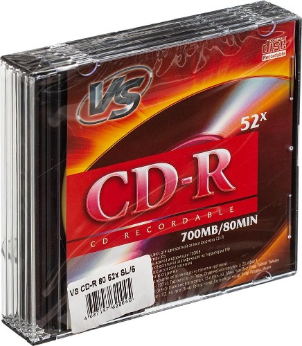 Носители информации CD-R, 52x, VS, Slim/5, VSCDRSL501