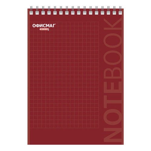 Блокнот А5 (146х205 мм), 80 л., гребень, картон, подложка, клетка, ОФИСМАГ, красный