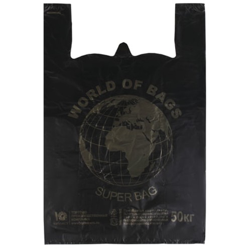 Пакеты "майка"  КОМПЛЕКТ 100 шт., 43+20х65 см, ПНД, &quot;World&quot;, 30 мкм, ЧЕРНЫЕ, ЮПЛАСТ, ЮМАЙ1071