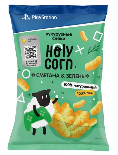 Снеки кукурузные Holy Corn Сметана и зелень, 50г