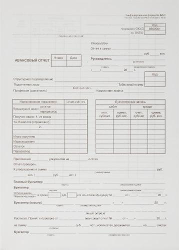 Бланк Авансовый отчет форма АО-1 А4  1у/5кн по 100л газетка(упаковка крафт)