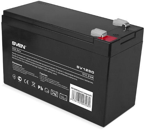 Батарея SVEN SV 1290 (12V 9Ah), напряжение 12В, емкость 9А*ч, макс. ток разряда 128А, макс. ток заряда 2.7А, свинцово-кислотная типа AGM, тип клемм F2, Д/Ш/В 151/65/94, 2.65кг Sven SV1290 (SV-0222009) Батарея SVEN SV 1290 (12V 9Ah), напряжение 12В, емкость 9А*ч, макс. ток разряда 128А, макс. ток заряда 2.7А, свинцово-кислотная типа AGM, тип клемм F2, Д/Ш/В 151/65/94, 2.65кг Sven SV1290 (SV-0222009)