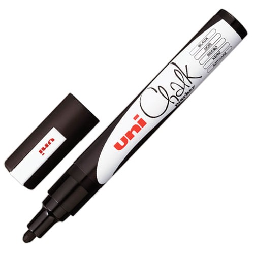 Меловой маркер  UNI "Chalk". 1.8-2.5 мм. ЧЕРНЫЙ. влагостираемый. для гладких поверхностей. PWE-5M BLACK
