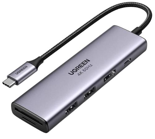 Разветвитель USB UGREEN 6 в 1 , 2 х USB 3.0, HDMI, TF/SD, PD (60384)