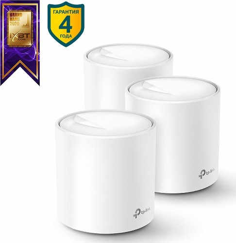 Беспроводной маршрутизатор TP-Link Mesh Deco X60 802.11ax, 3000(574+2400) Мбит/с, 2.4ГГц и 5ГГц, 2xLAN (3-pack)