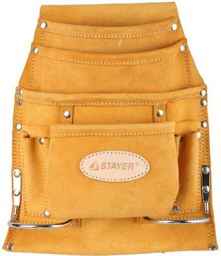 Сумка поясная 10 карманов, 2 скобы для инструментов, кожаная, STAYER 38517