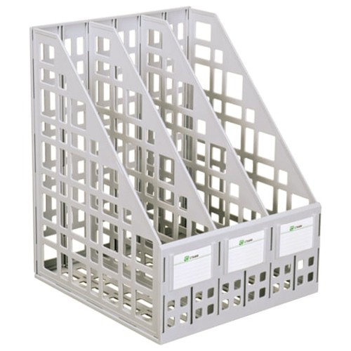 Лоток для бумаг вертикальный СТАММ (245х240х300 мм), 3 отделения, сетчатый, сборный, серый, ЛТ80