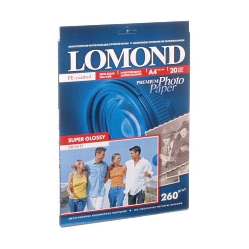 Фотобумага LOMOND Высококачественная Супер Глянцевая,260г/м2, A4 (21X29)/20л.