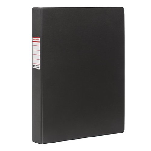 Папка на 4-х кольцах на 4-х кольцах BRAUBERG, картон/ПВХ, 35 мм, черная, до 250 листов (удвоенный срок службы)