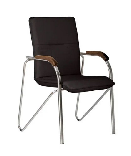 Стул офисный Самба черный кожзам, хром каркас, накладки дерево, 1.031 V4