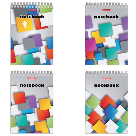 Блокнот А5 (146х205 мм), 80 л., гребень, картон, жесткая подложка, клетка, BRAUBERG, &quot;Кубы&quot;