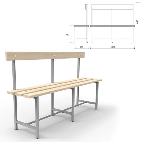 Скамья со спинкой деревянная на металлокаркасе "СТ 5", 1500х350х860 мм