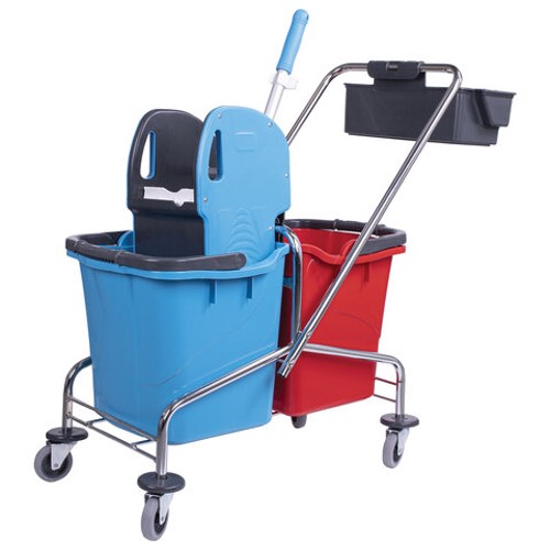 Тележка уборочная 2 съемных ведра по 25 л, механический отжим, корзина, BRABIX, 607903