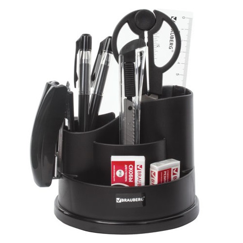 Канцелярский набор с наполнением BRAUBERG &quot;Рапсодия&quot;, 10 предметов, вращающаяся конструкция, черный