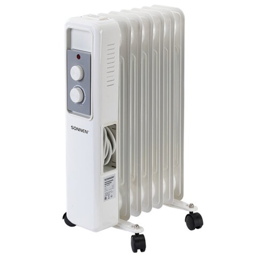 Обогреватель масляный SONNEN DFS-7E, 7 секций, 1500 Вт, 3 режима, механическое управление, белый