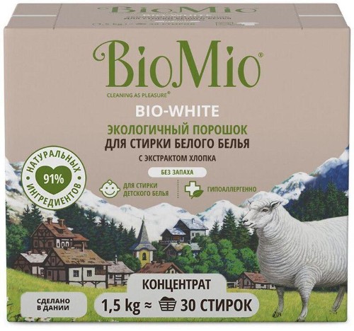 Порошок стиральный BioMio BIO-WHITE д/бел белья б/запаха концентрат 1,5кг