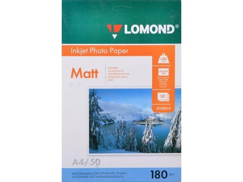 Фотобумага LOMOND Одностороняя Матовая, 180г/м2, A4 (21X29,7см)/50л. для струйной печати.