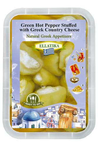 Зелёный острый перец фарш. сыром, в подсолнечном масле, ELLATIKA, пластиковый бокс 230 гр