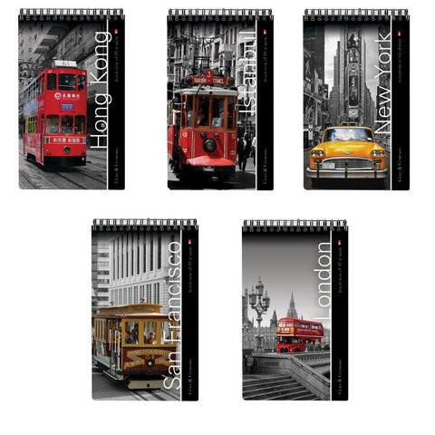 Блокнот А5, 40 л., гребень, ламинированный картон, клетка, Альт, &quot;Города&quot;, (5 видов), 3-40-463