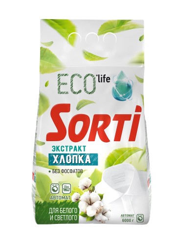 Порошок стиральный Sorti ECO Life Nature Soft Экстракт хлопка Автомат 6кг