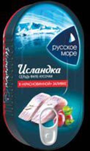 Сельдь тихоокеанская"Исландка" филе-кусочки в "красновинной" заливке 115г 1/6 (90суток)