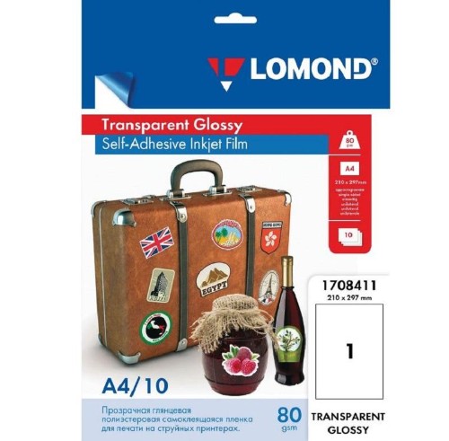 Пленка для проекторов Lomond (1708411) самокл. д/струйн. А4 80г/м2, 10л/уп