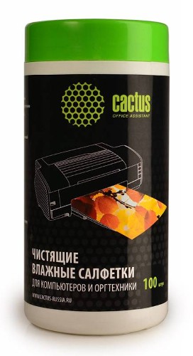 Салфетки Cactus для компьютеров и оргтехники туба 100шт влажных CS-T1002