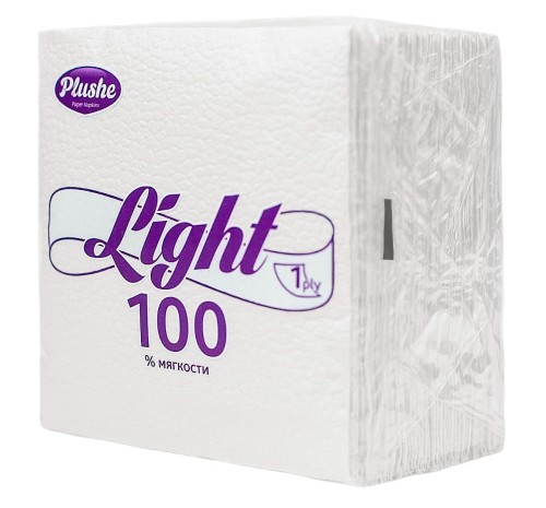 Салфетки бумажные Plushe Light 22,5х22,5 белая 1сл 90л/уп