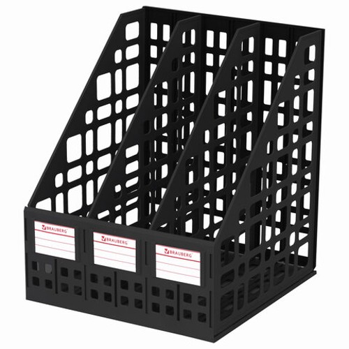 Лоток для бумаг вертикальный BRAUBERG &quot;MAXI Plus&quot;, 240 мм, 3 отделения, сетчатый, сборный, черный