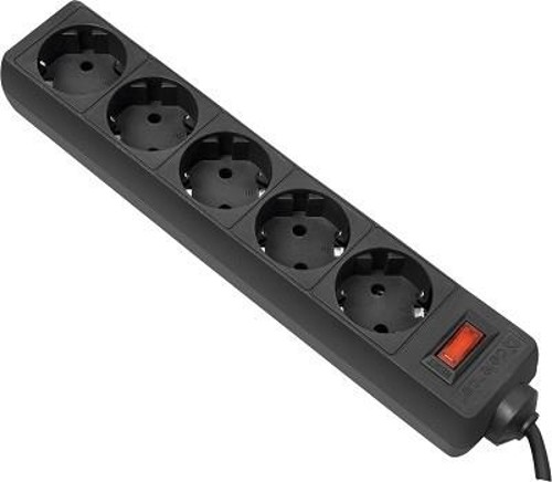 Сетевой фильтр Defender ES 5 5 м, черный, 5 розеток Defender ES 5 Black (5 м, 5 розеток) (99486)