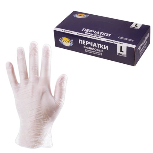 Перчатки виниловые одноразовые КОМПЛЕКТ 50 пар (100 шт.), без хлопчатобумажного напыления, размер L (большой), AVIORA, 402-639