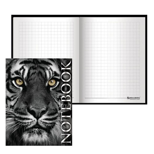 Блокнот в книжном переплете (110х147 мм) А6, 80 л., ламинированная обложка, выборочный лак, клетка, BRAUBERG, &quot;Тигровый&quot;