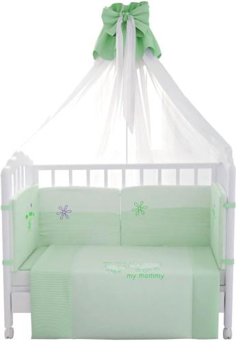Комплект в кроватку Fairy &quot;Белые кудряшки&quot; 7 предметов, зеленый