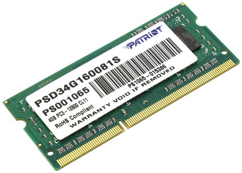 Модуль памяти Patriot DDR3 SO-DIMM 4Gb 1600МГц CL11 (PSD34G160081S) RTL