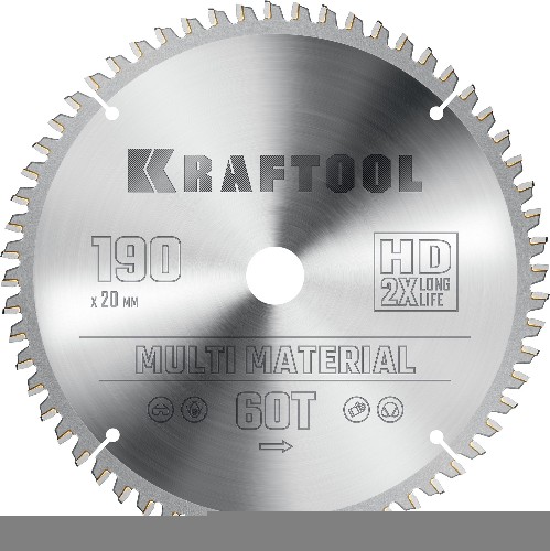 KRAFTOOL Multi Material, 190 х 20 мм, 60Т, пильный диск по алюминию (36953-190-20)