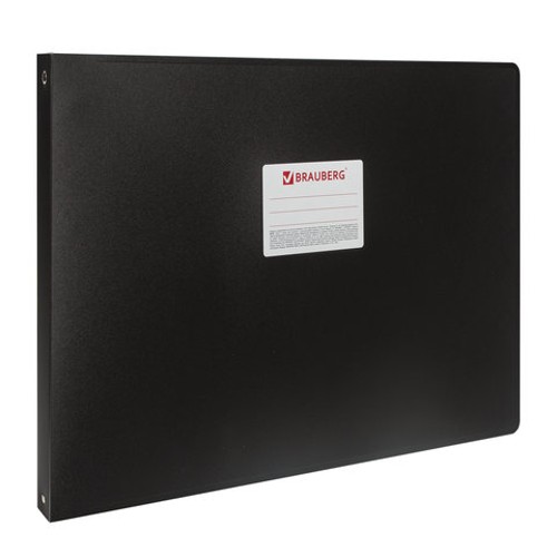 Папка на 4-х кольцах БОЛЬШОГО ФОРМАТА А3, ГОРИЗОНТАЛЬНАЯ, 30 мм, черная, 0,8 мм, BRAUBERG "Стандарт"