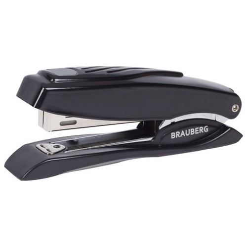 Степлеры настольные BRAUBERG "ST-200M",металлический, до 16 листов,№10, с резиновой накладкой и антистеплером, черный