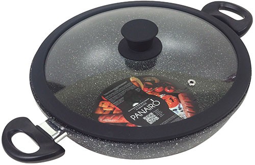 Сотейник Panairo Harfe Black, 28 см, с крышкой и съемными ручками (HA-WOK-28-S2-K.sil)
