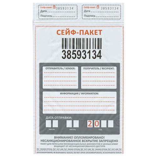 Сейф пакеты полиэтиленовые (162х245+30 мм), до 100 листов формата А5, КОМПЛЕКТ 100 шт., индивидуальный номер
